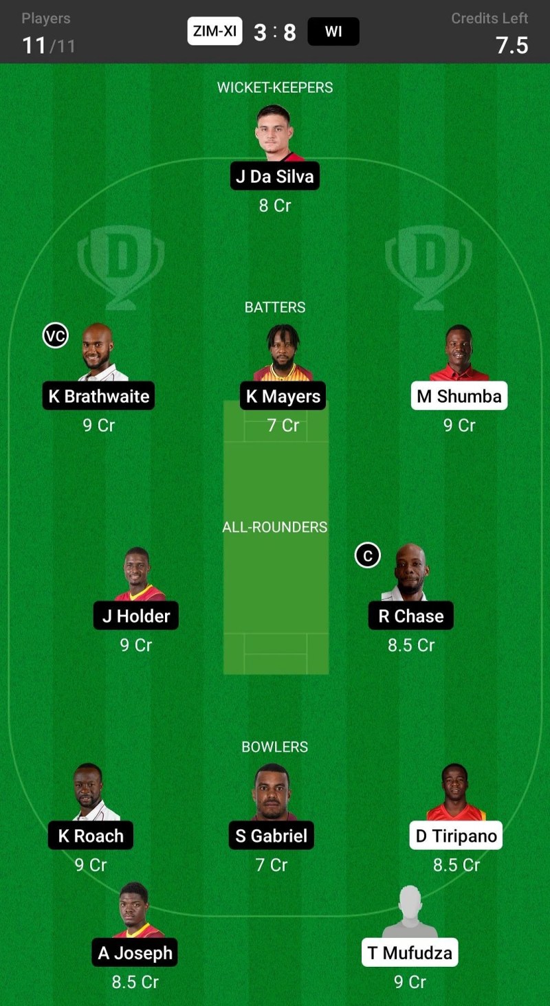 Zim Vs Wi Dream11 Prediction